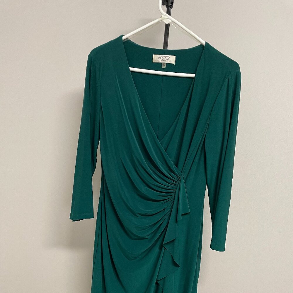 Kasper Green Long Sleeve Knee-Length Dress Size 10